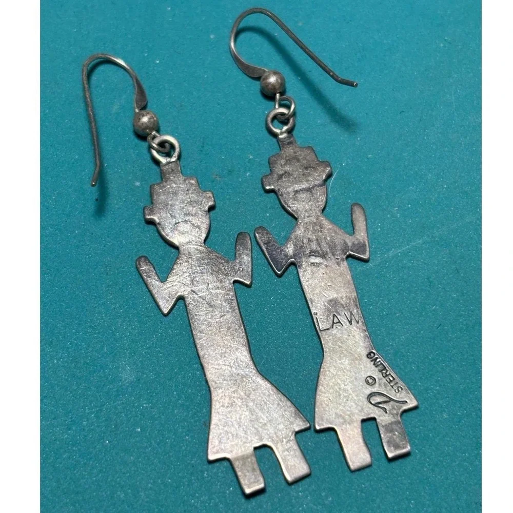 Lonnie A Willie for Joe Delgarito 925 Silver Kachina Drop Earrings Spirit Figure